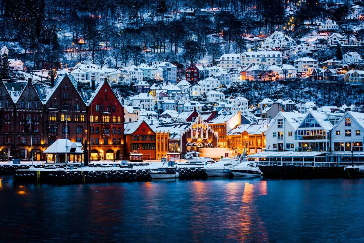 A Norwegian town in winter.