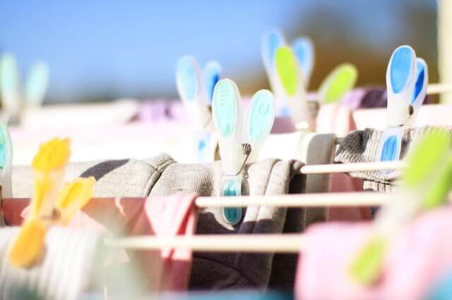 Clothes hanging on the line outdoors.