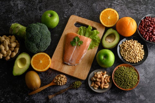 Salmon, nuts, legumes, and fresh fruits and vegetables.